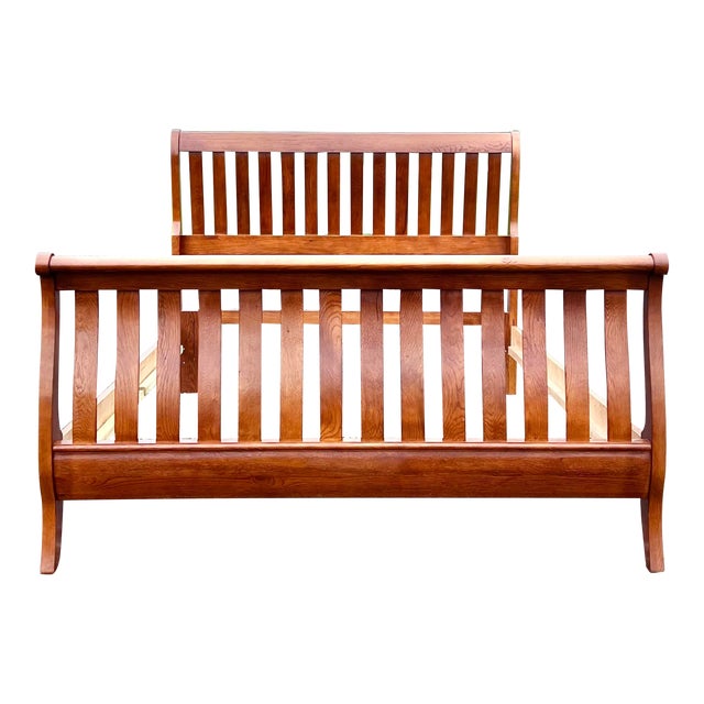 Keller Oak Slat Sleigh Bed Queen Size Chairish