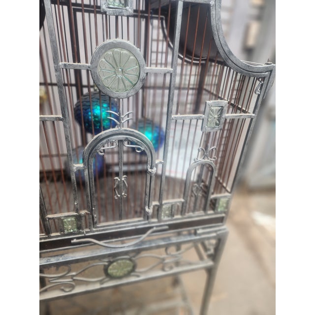 Mid-Century Modern Vintage Wrought Iron Gothic Victorian Bird House Large For Sale - Image 3 of 7