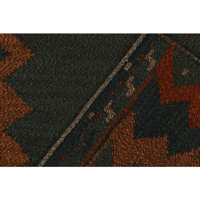 1980s Vintage Sofreh Kilim Rug in Blue and Brown With Chevron Tribal Patterns For Sale In New York - Image 6 of 7