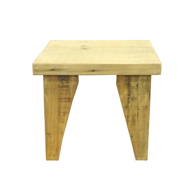 This is a handmade wood stool/side table. It has a simple straight design with a plain raw wood rustic finish. A variation...