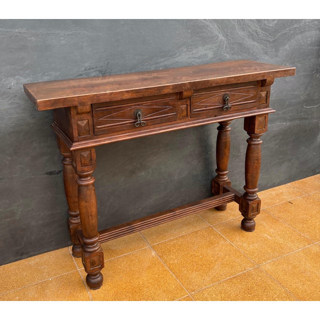 Traditional Spanish Renaissance Console Table with Two Drawers and Turned Legs, 1920s For Sale - Image 3 of 14