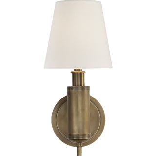 Thomas O'Brien for Visual Comfort Signature Longacre Sconce in Hand-Rubbed Antique Brass with Linen Shade For Sale