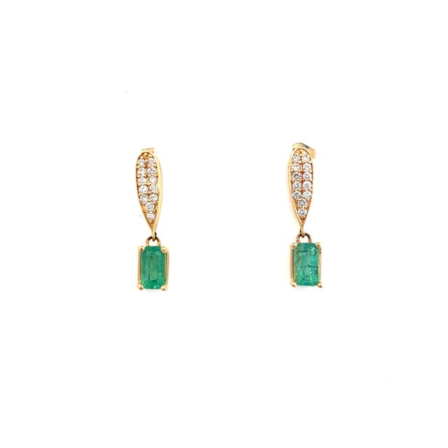 Natural Emerald Diamond Earrings 14k Yellow Gold 1.09 TCW Certified For Sale In New York - Image 6 of 13