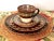 French Country Autumn Harvest Pottery Dinnerware Set, Hand Thrown Red Clay Artist Signed Tableware Service for 4, 18 Piece Thanksgiving Geometric Ceramic Plate Set For Sale - Image 3 of 11