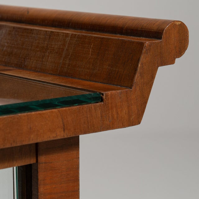Mid-Century Modern 1930-1939 France Rich Walnut Brown Glass-Front Walnut Bar Cart For Sale - Image 3 of 11