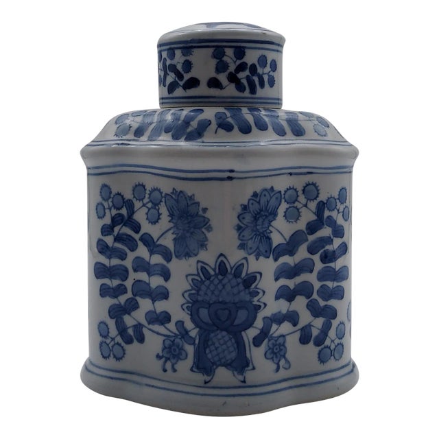 1970s Blue & White Asian Urn For Sale