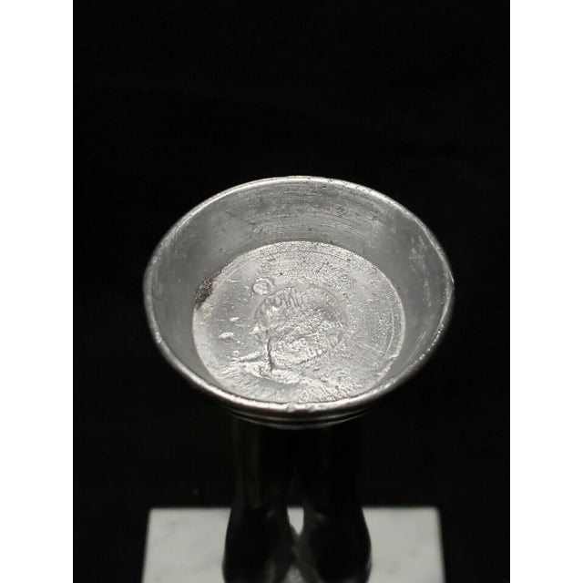 1980s Vintage Art Nouveau Nude Head Stand Metal Sculpture on Marble Stand / Ring Caddy For Sale - Image 9 of 11