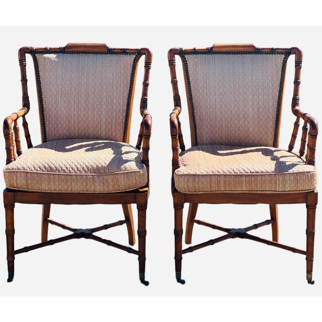 Kittinger Style Faux Bamboo Chairs and Petite Game Table For Sale - Image 12 of 18