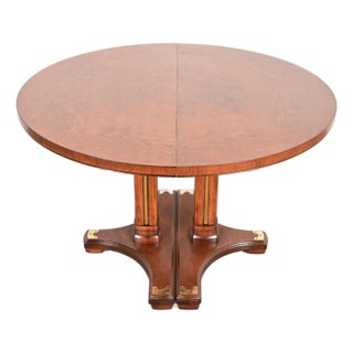 Drexel Heritage Hollywood Regency Campaign Pedestal Extension Dining Table, Newly Refinished For Sale