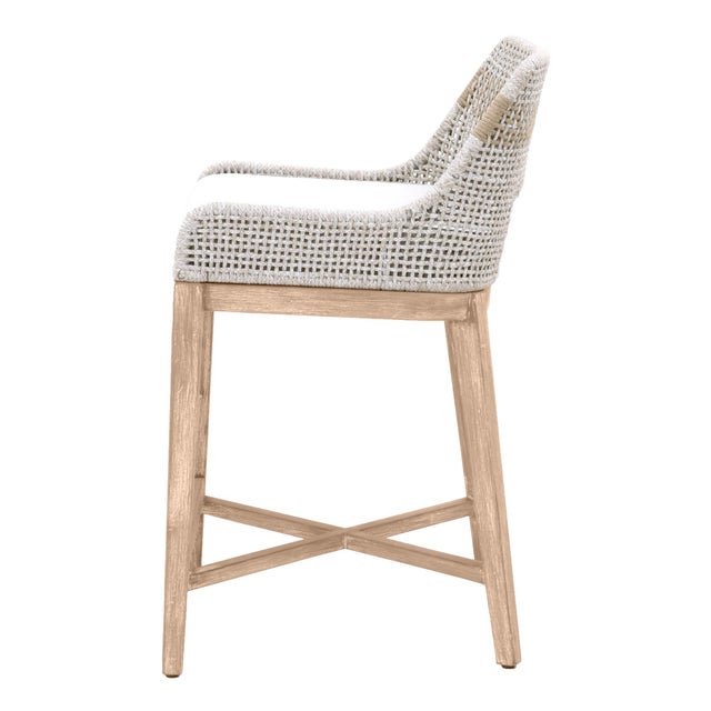 Tapestry Grey Mahogany Counter Stool, Taupe Stripe & Taupe/White Rope For Sale - Image 4 of 7