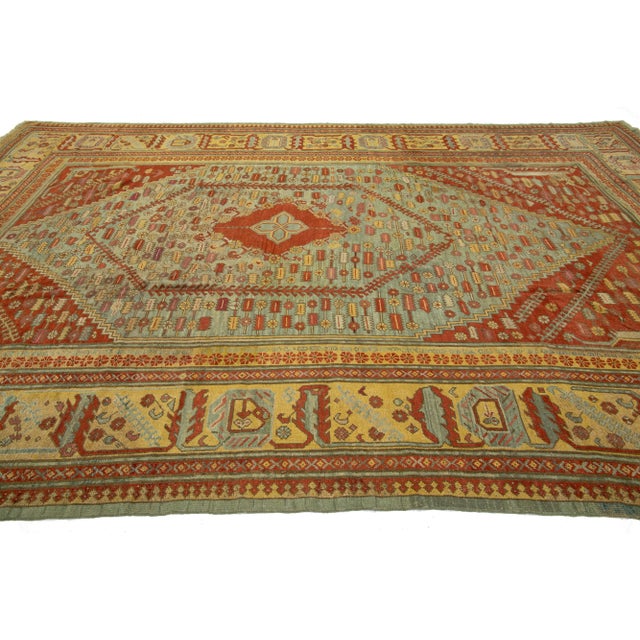 1880s Turkish Oushak Antique Wool Rug in Blue Featuring a Medallion Design For Sale In New York - Image 6 of 10