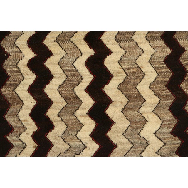 1950s Vintage Gabbeh Tribal Rug in Beige-Brown and Black Chevron Patterns For Sale In New York - Image 6 of 7