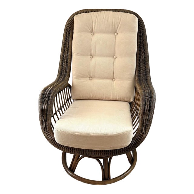 Lewittes Furniture 1970s Rattan/Wicker Swivel Chair For Sale