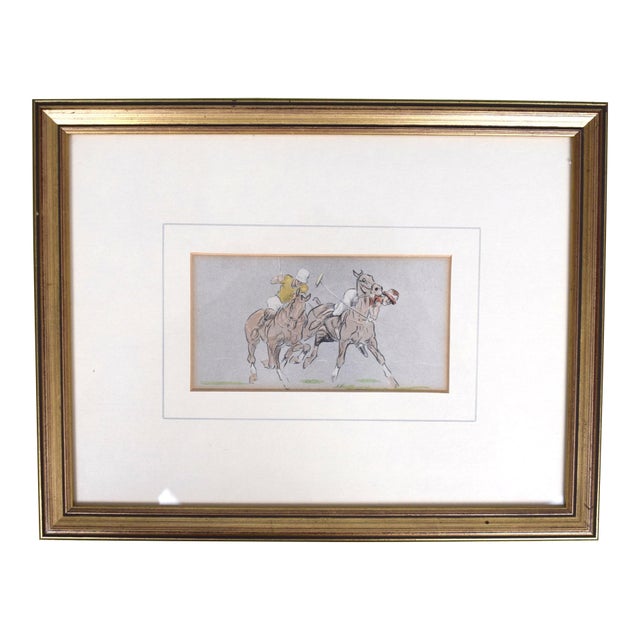 Mid 20th Century Two Polo Players Watercolour with Gouache by Maj John Board, Framed For Sale