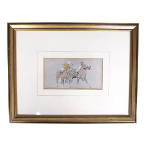 Mid 20th Century Two Polo Players Watercolour with Gouache by Maj John Board, Framed