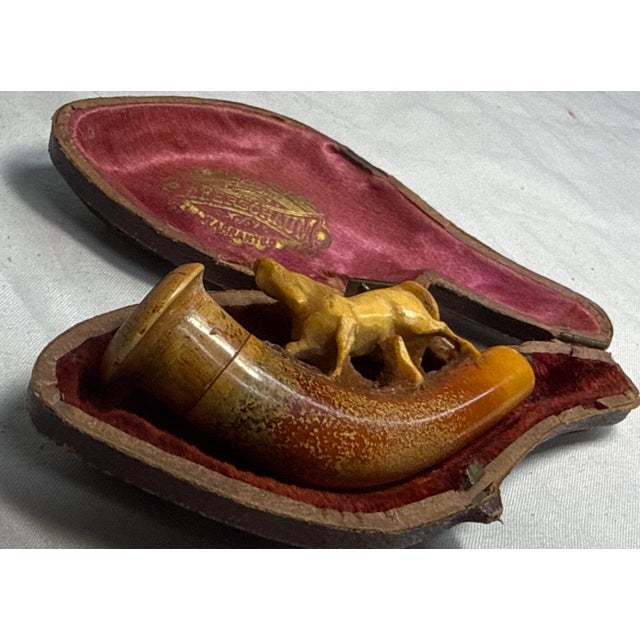 Antique 1800s Hand Carved Horse Meerschaum Smoking Pipe With Hard Case Sculpture For Sale - Image 10 of 10
