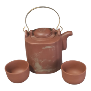 Vintage Asian Chinese Yixing Zisha Clay Teapot With Tea Infuser Strainer & 2 Cups