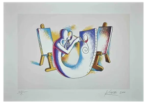 Mark Kostabi, The Painter's Atelier, Original Lithograph, 2000