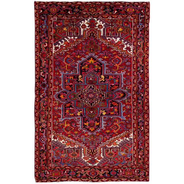 Vintage Handmade Heriz Red Medallion Wool Rug 5'3" X 8'2" For Sale - Image 12 of 12