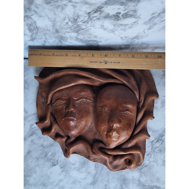 1990s Late 20th Century Italian Sculpted Leather Mask Wall Hanging For Sale - Image 5 of 11