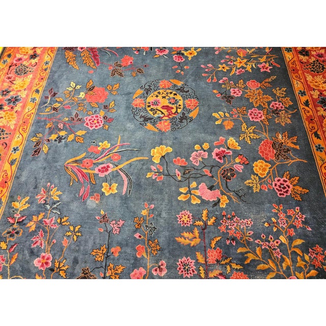 Oversize Chinese Art Deco Oversize Rug, Hand-Knotted Wool, Floral Design, 1920s For Sale - Image 12 of 18