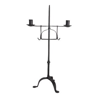 18th C. English Hand Forged Iron Candleholder For Sale