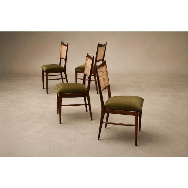 Set of Eight Brazilian Modern Dining Chairs in Caviúna, Cane & Warm Olive Mohair, 1960s For Sale - Image 18 of 18