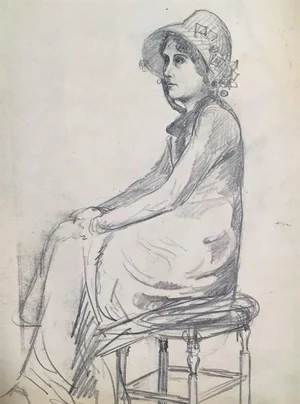 René Francois Xavier Prinet, Portrait of a Young Woman, 1900s, Pencil Drawing