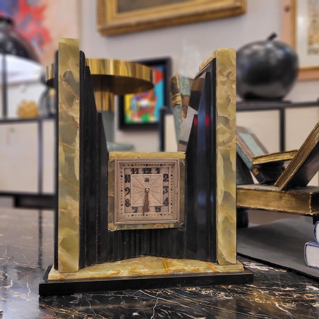 Art Deco Ato Table Clock in Marble and Onyx, 1930s For Sale - Image 3 of 18