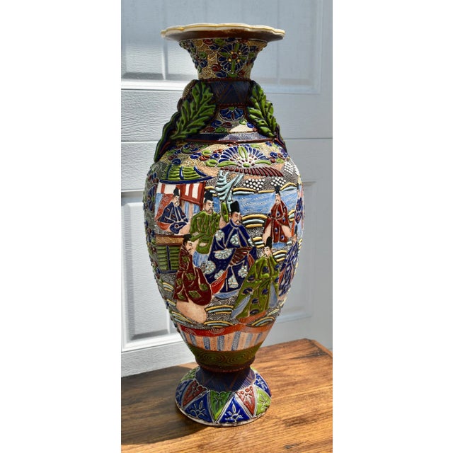 Antique Japanese Moriage Satsuma Large Size Vase For Sale - Image 9 of 12