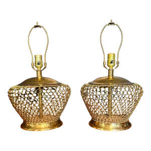 Vintage Pair of Open Cage Brass Lamps
