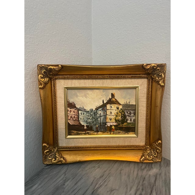 Gold Mid 20th Century European Street Scene Original Framed Painting For Sale - Image 8 of 8