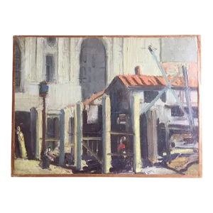 1920's Impressionist Oil Painting of a Roman City Street Scene Signed Chapman