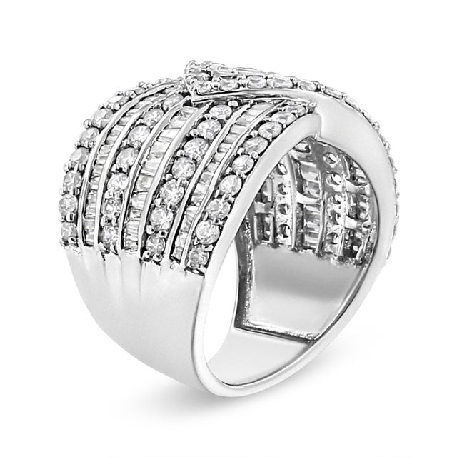 Contemporary .925 Sterling Silver 2 3/8 Cttw Diamond Multi Row Overlay Band Ring ( J-K Color, I3 Clarity) - Ring - Size 9 For Sale - Image 3 of 5