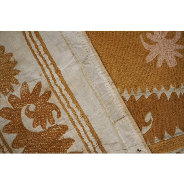 Caramel Toned Suzani Throw Blanket | Hand Embroidered Boho Wall Art 4'4'' X 5'2'' For Sale - Image 13 of 14