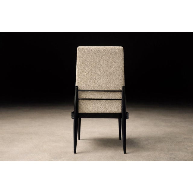 Mid-Century Modern Cimo, Brazil — Set of 8 Mid-Century Dining Chairs in Ebonized Hardwood With Warm Ivory Bouclé, 1950s For Sale - Image 3 of 14