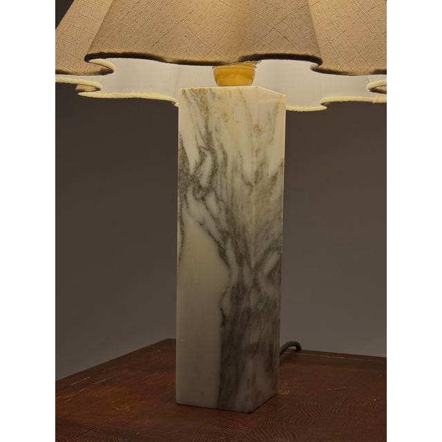 Textile Vintage Marble Table Lamp with Linen Shade, 1970s For Sale - Image 7 of 16