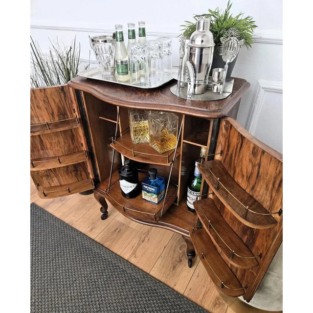 1950s Mid-Century Italian Art Deco Style Burl Wood Dry Bar Cabinet, 1950s For Sale - Image 5 of 10