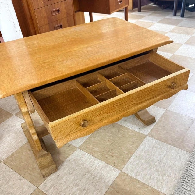 Henning Kjaernulf Danish Carved Oak Sewing Table by Henning Kjærnulf, Attributed For Sale - Image 4 of 6