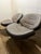 Fantastic Pair of Roche Bobois 2 Tone Leather Pivot/Swivel Arm Chairs With X Chrome Base Baseball Stitching Mink Grey Brown For Sale - Image 10 of 12