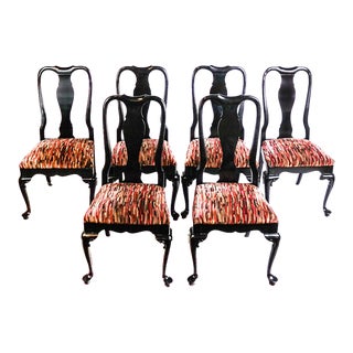 Set of 6 Ebonized Dining Chairs in the Queen Anne/Early Georgian Taste, 1960s For Sale