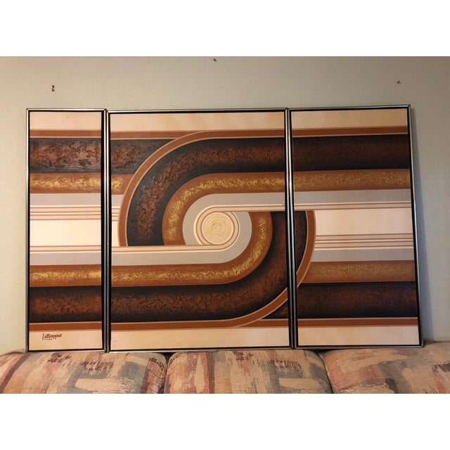 Letterman Framed MidCentury Modern ThreePanel Geometric Canvas Art