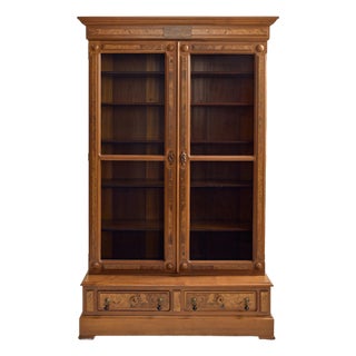 The Vintage 1880s Walnut Renaissance Revival Bookcase Cabinet For Sale