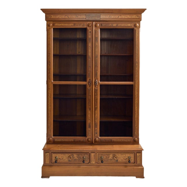 The Vintage 1880s Walnut Renaissance Revival Bookcase Cabinet For Sale