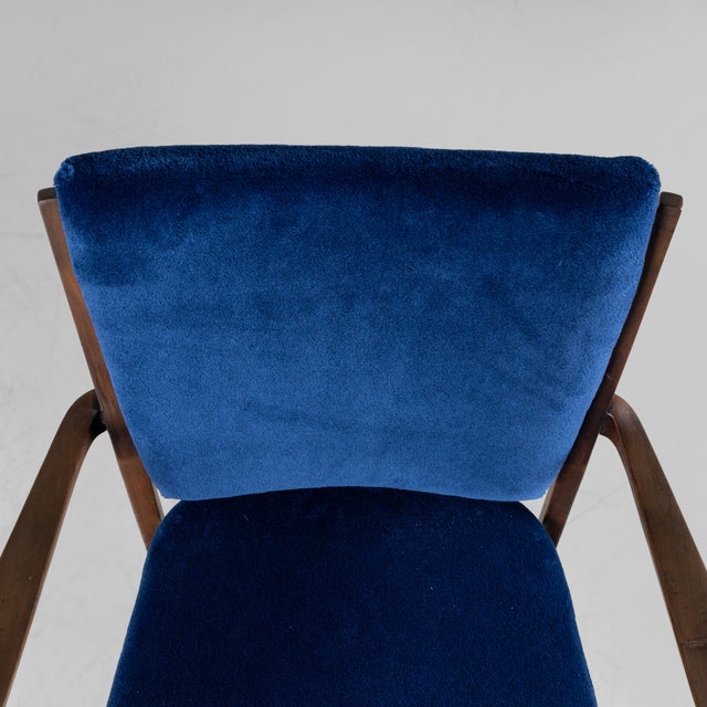 Blue Velvet Wooden Chairs, 1950s, Set of 2 For Sale - Image 16 of 18