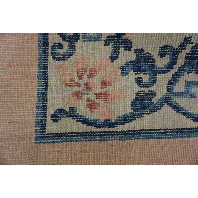 Rose 1930s Pink Rose Medallion Antique Chinese Peking Carpet 8' 'X 10' Handknotted Wool Rug For Sale - Image 8 of 8