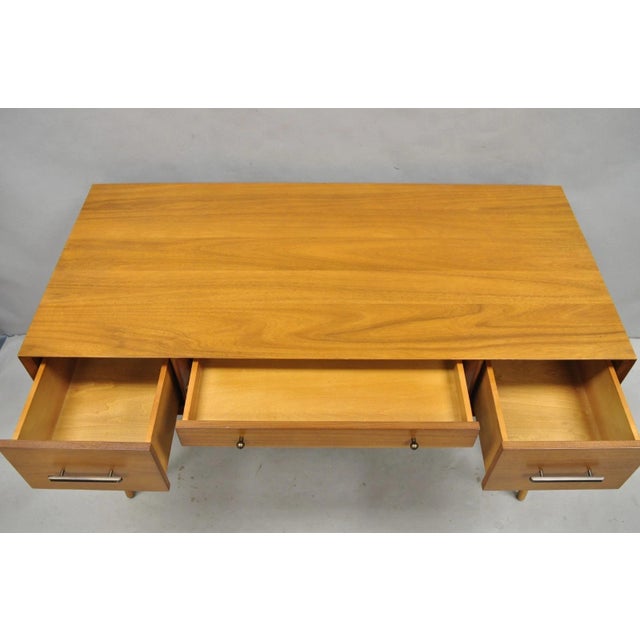 West Elm West Elm Williams Sonoma Mid Century Modern Acacia Teak Wood Style Writing Desk For Sale - Image 4 of 16