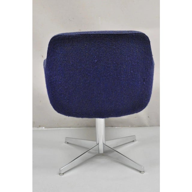 Blue Vintage Mid Century Modern Blue Upholstered Chrome Swivel Base Club Arm Chair For Sale - Image 8 of 10