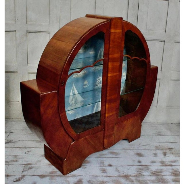 Art Deco Walnut Circular Display Cabinet Vitrine, 1920 For Sale - Image 4 of 13