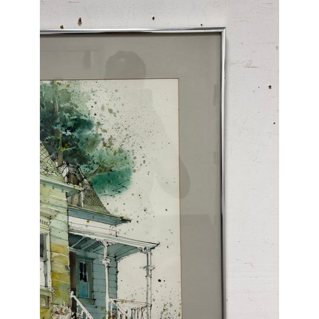 1970s Marilyn Simandle Oldest House Framed Watercolor, Circa 1976 For Sale - Image 5 of 11